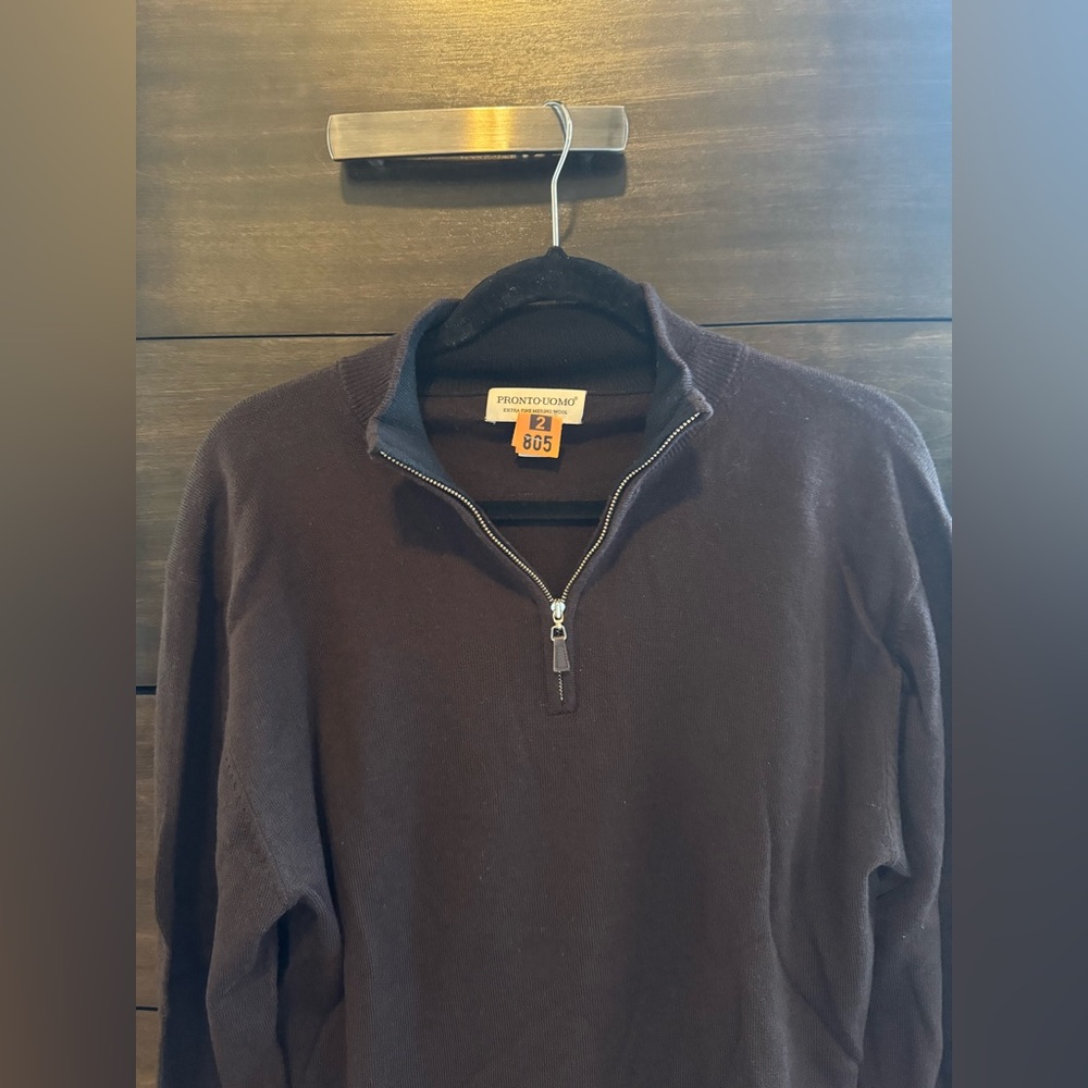 PRONTO UOMO BROWN QUARTER ZIP FINE MERINO WOOL SWEATER MENS SIZE MEDIUM - Picture 3 of 5